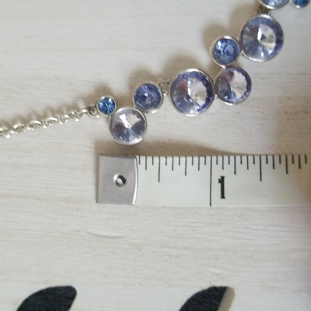 Blue and Silver Rose Cut Rhinestone Necklace - Picture 2 of 7